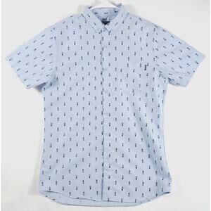 Molokai Surf Co. Shirt Mens Medium Blue Hawaiian Pineapples Cotton Short Sleeve